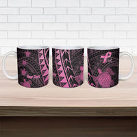 Breast Cancer Awareness Personalised Ceramic Mug Pink Ribbon Turtle Polynesian Pattern Black