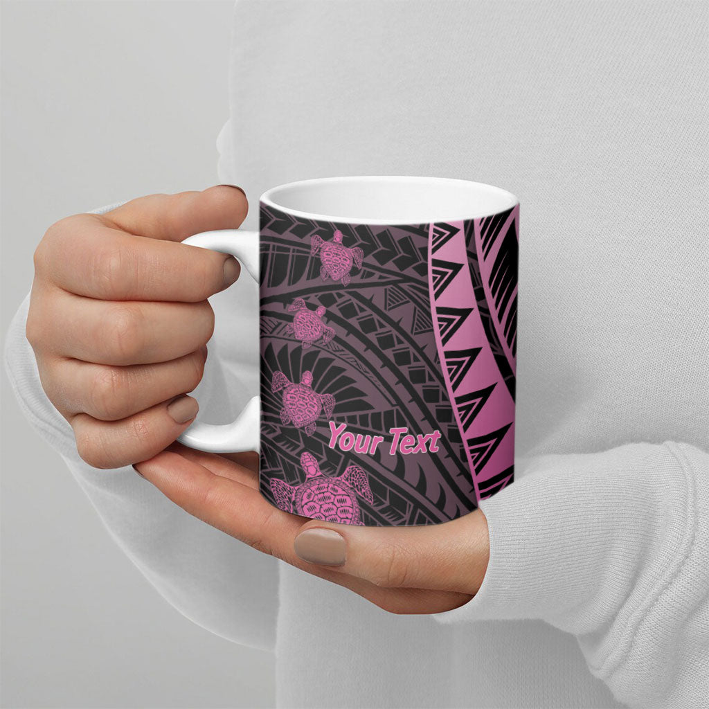 Breast Cancer Awareness Personalised Ceramic Mug Pink Ribbon Turtle Polynesian Pattern Black