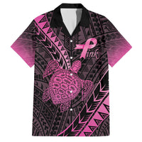 Breast Cancer Awareness Personalised Family Matching Off The Shoulder Long Sleeve Dress and Hawaiian Shirt Pink Ribbon Turtle Polynesian Pattern Black LT22 Dad's Shirt - Short Sleeve Pink - Polynesian Pride