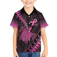 Breast Cancer Awareness Personalised Family Matching Off Shoulder Maxi Dress and Hawaiian Shirt Pink Ribbon Turtle Polynesian Pattern Black LT22 Son's Shirt Pink - Polynesian Pride
