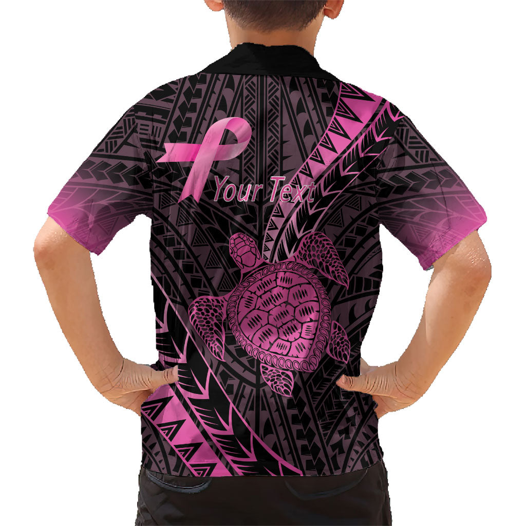 Breast Cancer Awareness Personalised Family Matching Short Sleeve Bodycon Dress and Hawaiian Shirt Pink Ribbon Turtle Polynesian Pattern Black LT22 - Polynesian Pride