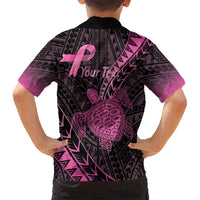 Breast Cancer Awareness Personalised Family Matching Short Sleeve Bodycon Dress and Hawaiian Shirt Pink Ribbon Turtle Polynesian Pattern Black LT22 - Polynesian Pride