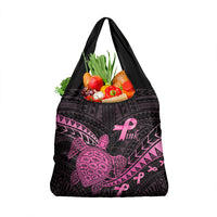 Breast Cancer Awareness Grocery Bag Pink Ribbon Turtle Polynesian Pattern Black