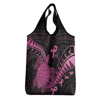 Breast Cancer Awareness Grocery Bag Pink Ribbon Turtle Polynesian Pattern Black