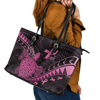 Breast Cancer Awareness Leather Tote Bag Pink Ribbon Turtle Polynesian Pattern Black LT22 - Polynesian Pride