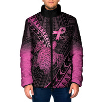 Breast Cancer Awareness Personalised Padded Jacket Pink Ribbon Turtle Polynesian Pattern Black