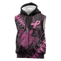 Breast Cancer Awareness Personalised Sleeveless Zip Hoodie Pink Ribbon Turtle Polynesian Pattern Black LT22 Pink - Polynesian Pride