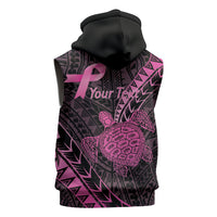 Breast Cancer Awareness Personalised Sleeveless Zip Hoodie Pink Ribbon Turtle Polynesian Pattern Black LT22 - Polynesian Pride