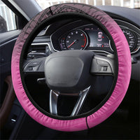 Breast Cancer Awareness Steering Wheel Cover Pink Ribbon Turtle Polynesian Pattern Black