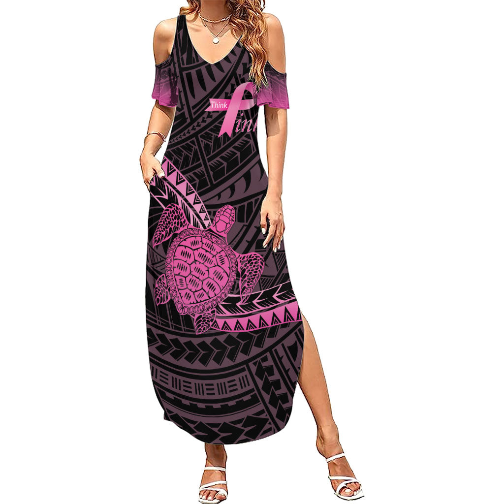 Breast Cancer Awareness Personalised Summer Maxi Dress Pink Ribbon Turtle Polynesian Pattern Black