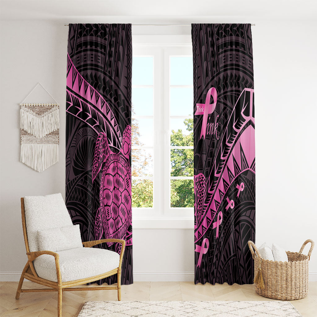 Breast Cancer Awareness Window Curtain Pink Ribbon Turtle Polynesian Pattern Black LT22 - Polynesian Pride