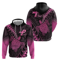 Breast Cancer Awareness Personalised Zip Hoodie Pink Ribbon Turtle Polynesian Pattern Black LT22 - Polynesian Pride