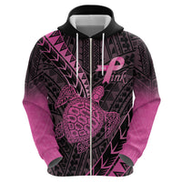 Breast Cancer Awareness Personalised Zip Hoodie Pink Ribbon Turtle Polynesian Pattern Black LT22 - Polynesian Pride