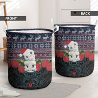 New Zealand Hei Tiki Christmas In July Laundry Basket Pohutukawa Santa Xmas Polynesian Pattern