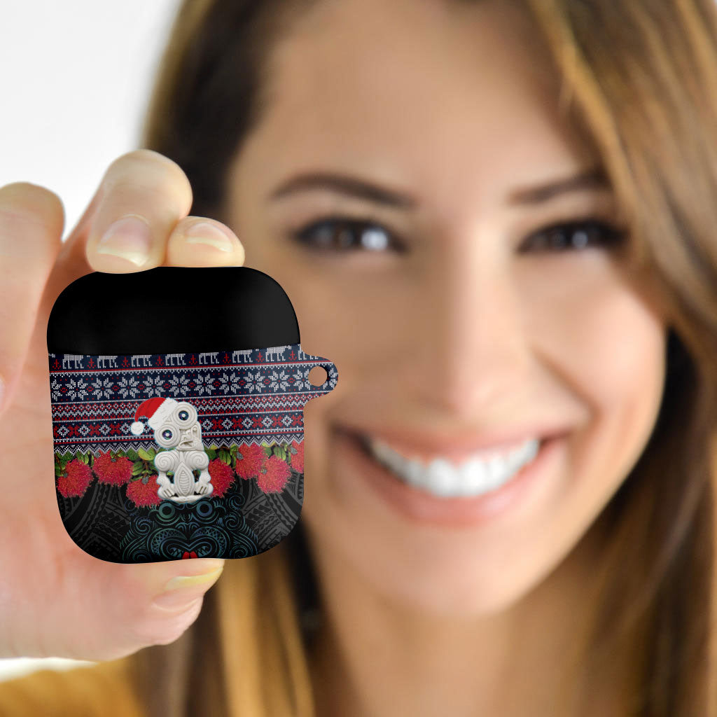 New Zealand Hei Tiki Christmas In July AirPods Case Pohutukawa Santa Xmas Polynesian Pattern