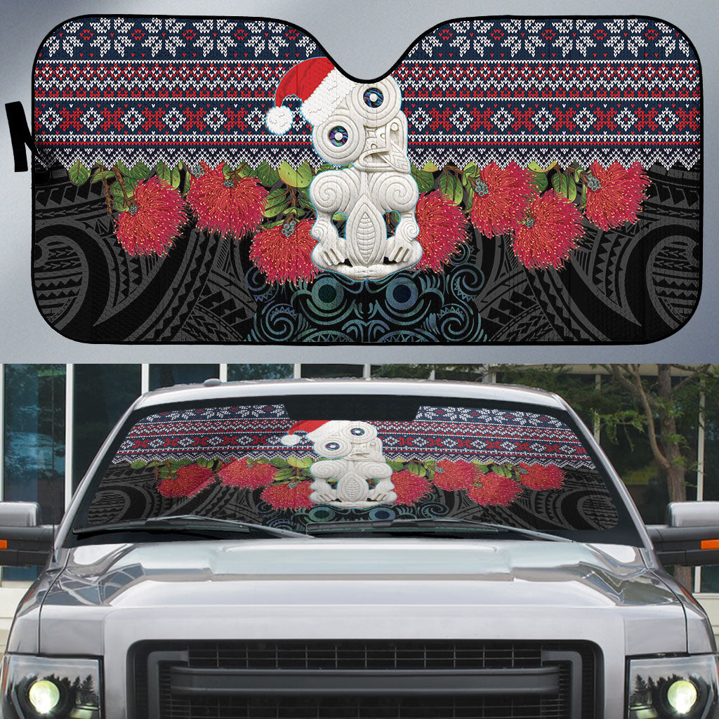 New Zealand Hei Tiki Christmas In July Auto Sun Shade Pohutukawa Santa Xmas Polynesian Pattern