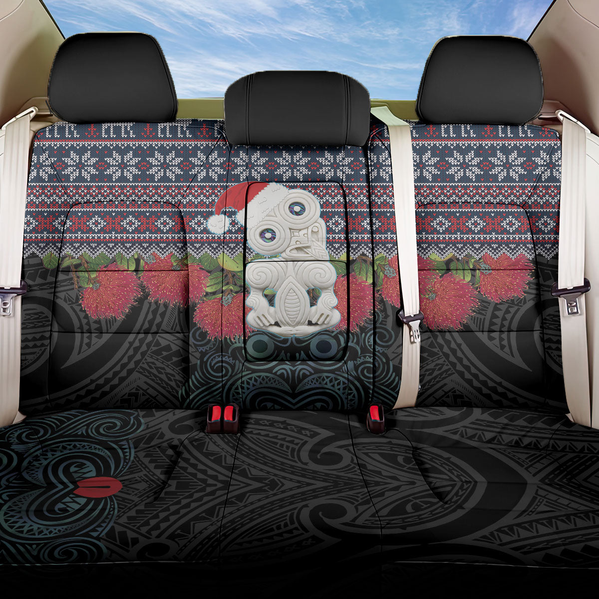 New Zealand Hei Tiki Christmas In July Back Car Seat Cover Pohutukawa Santa Xmas Polynesian Pattern
