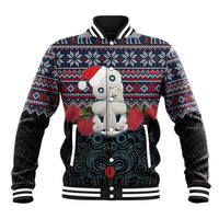 New Zealand Hei Tiki Christmas In July Baseball Jacket Pohutukawa Santa Xmas Polynesian Pattern