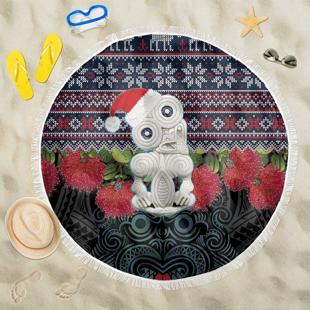 New Zealand Hei Tiki Christmas In July Beach Blanket Pohutukawa Santa Xmas Polynesian Pattern