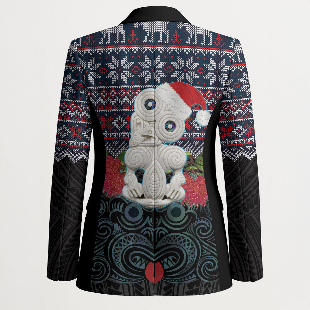 New Zealand Hei Tiki Christmas In July Blazer Pohutukawa Santa Xmas Polynesian Pattern