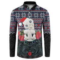 New Zealand Hei Tiki Christmas In July Button Sweatshirt Pohutukawa Santa Xmas Polynesian Pattern