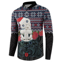 New Zealand Hei Tiki Christmas In July Button Sweatshirt Pohutukawa Santa Xmas Polynesian Pattern