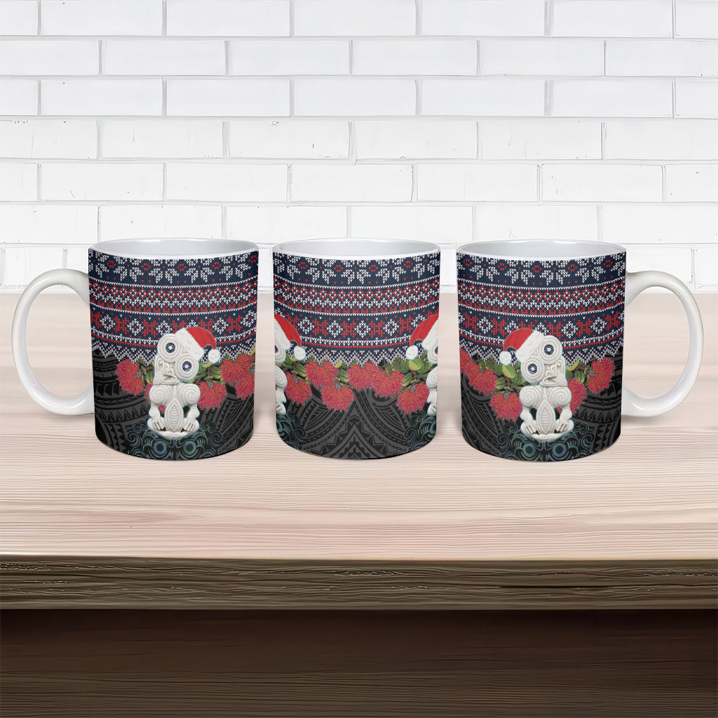 New Zealand Hei Tiki Christmas In July Ceramic Mug Pohutukawa Santa Xmas Polynesian Pattern