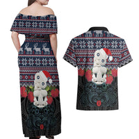 New Zealand Hei Tiki Christmas In July Couples Matching Off Shoulder Maxi Dress and Hawaiian Shirt Pohutukawa Santa Xmas Polynesian Pattern
