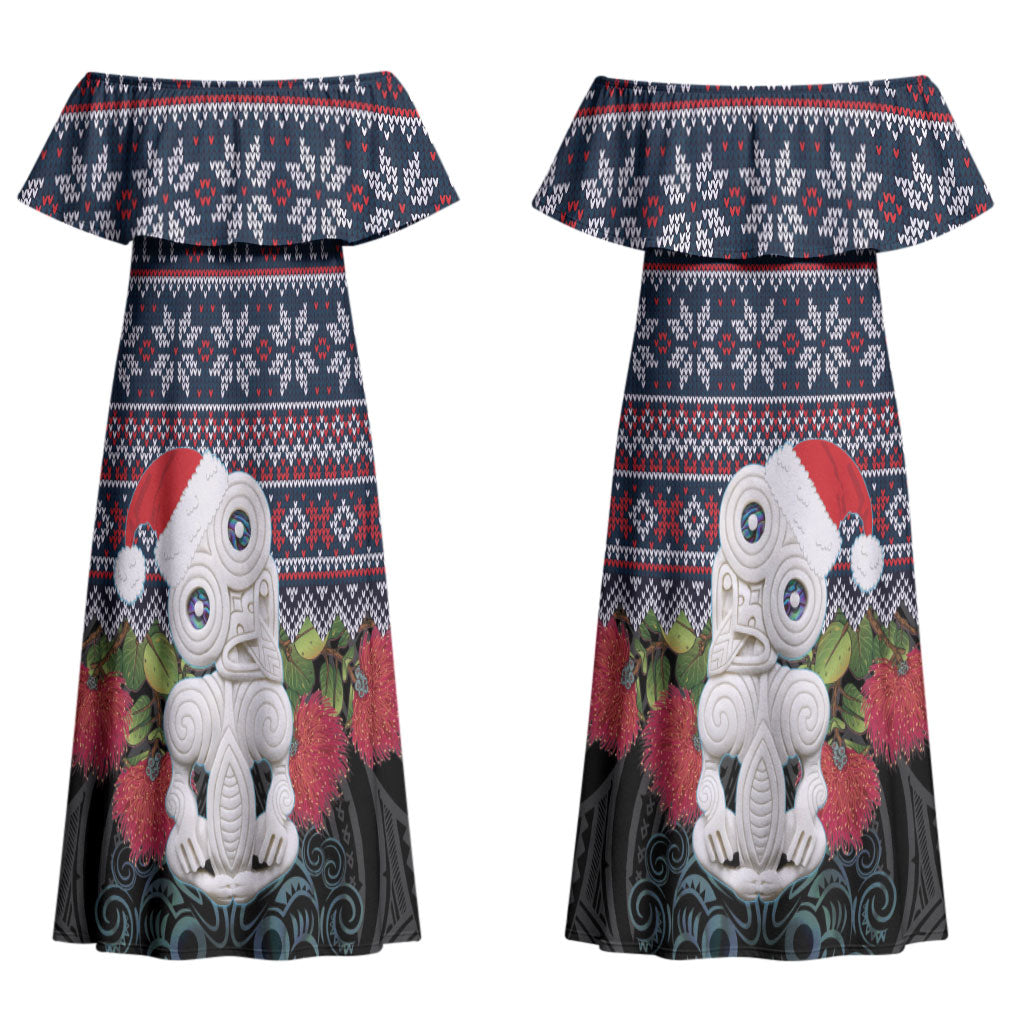 New Zealand Hei Tiki Christmas In July Couples Matching Off Shoulder Maxi Dress and Hawaiian Shirt Pohutukawa Santa Xmas Polynesian Pattern LT22 - Polynesian Pride