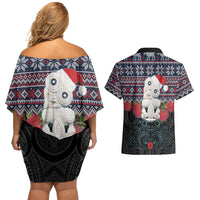 New Zealand Hei Tiki Christmas In July Couples Matching Off Shoulder Short Dress and Hawaiian Shirt Pohutukawa Santa Xmas Polynesian Pattern