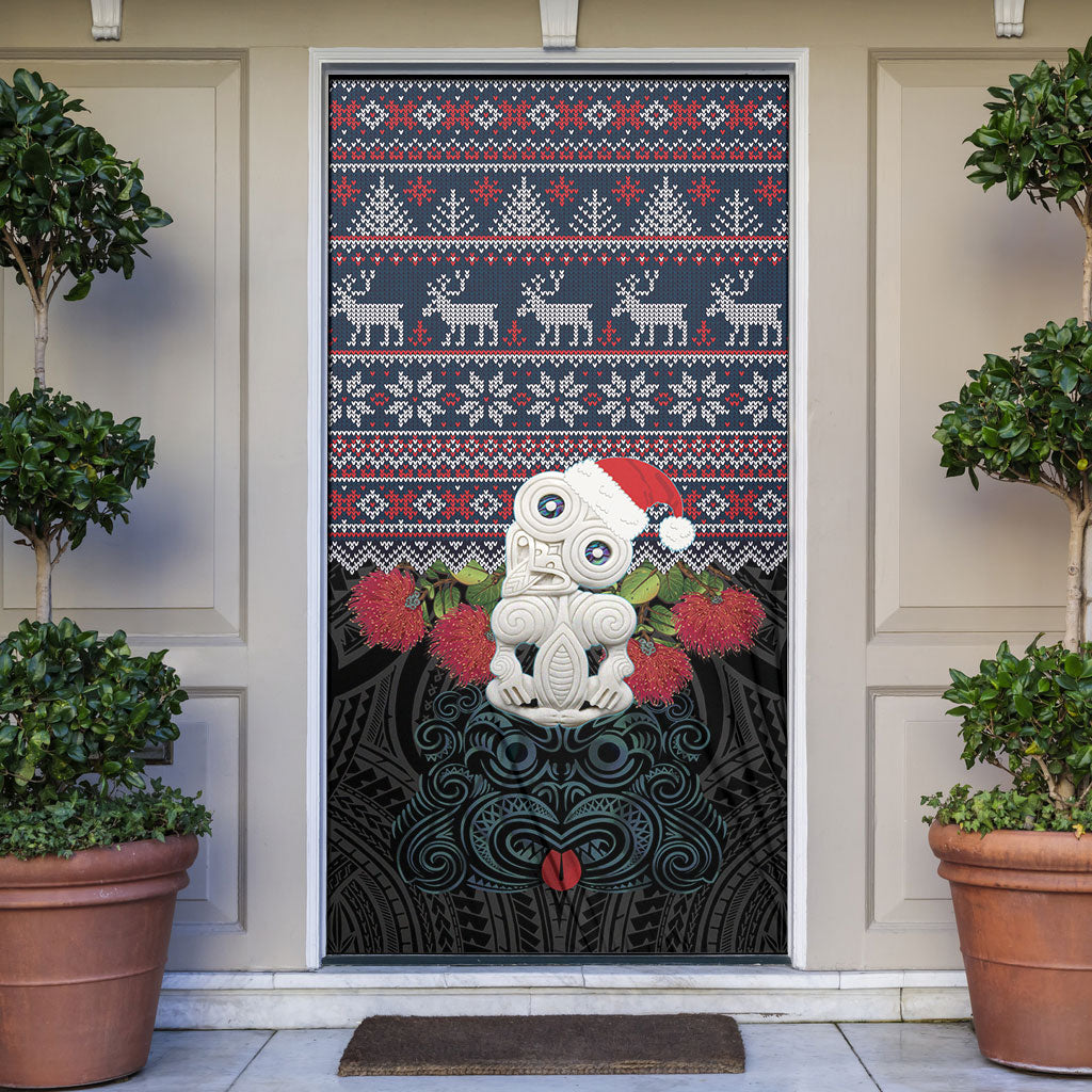 New Zealand Hei Tiki Christmas In July Door Cover Pohutukawa Santa Xmas Polynesian Pattern