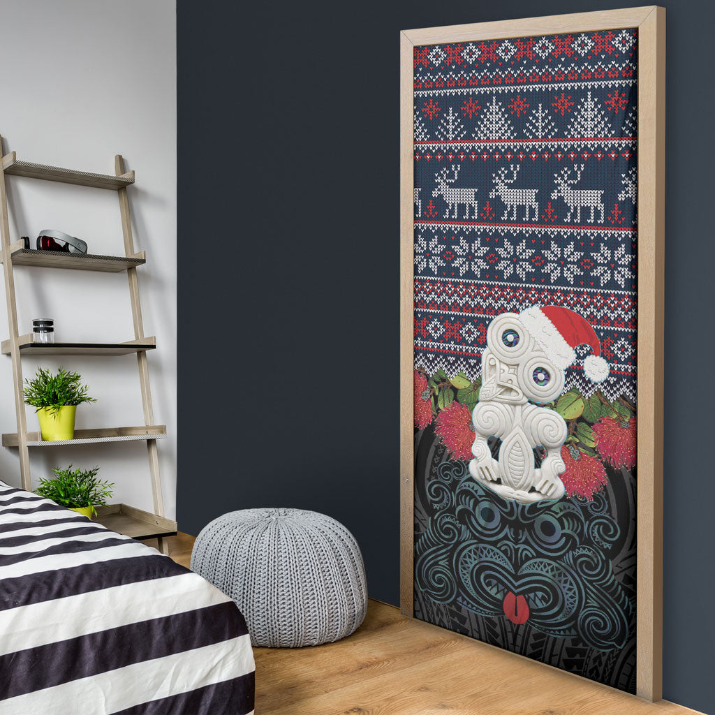 New Zealand Hei Tiki Christmas In July Door Cover Pohutukawa Santa Xmas Polynesian Pattern