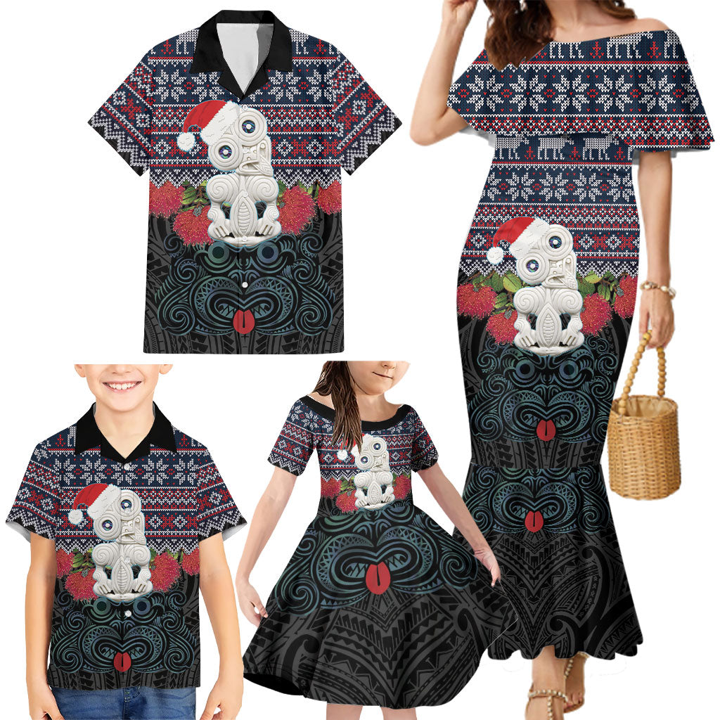 New Zealand Hei Tiki Christmas In July Family Matching Mermaid Dress and Hawaiian Shirt Pohutukawa Santa Xmas Polynesian Pattern