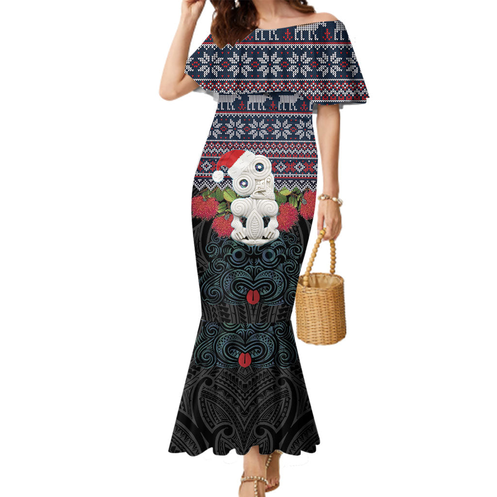 New Zealand Hei Tiki Christmas In July Family Matching Mermaid Dress and Hawaiian Shirt Pohutukawa Santa Xmas Polynesian Pattern