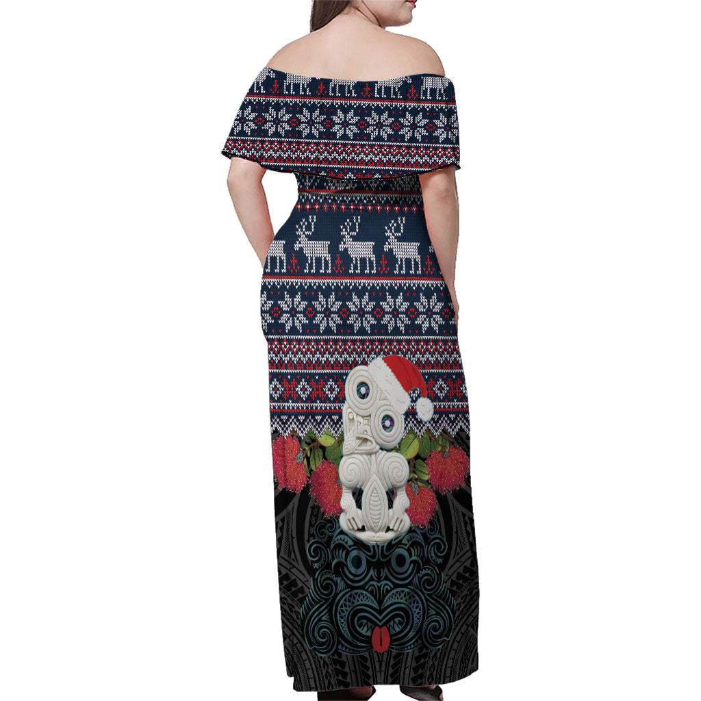 New Zealand Hei Tiki Christmas In July Family Matching Off Shoulder Maxi Dress and Hawaiian Shirt Pohutukawa Santa Xmas Polynesian Pattern