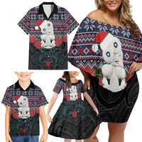 New Zealand Hei Tiki Christmas In July Family Matching Off Shoulder Short Dress and Hawaiian Shirt Pohutukawa Santa Xmas Polynesian Pattern