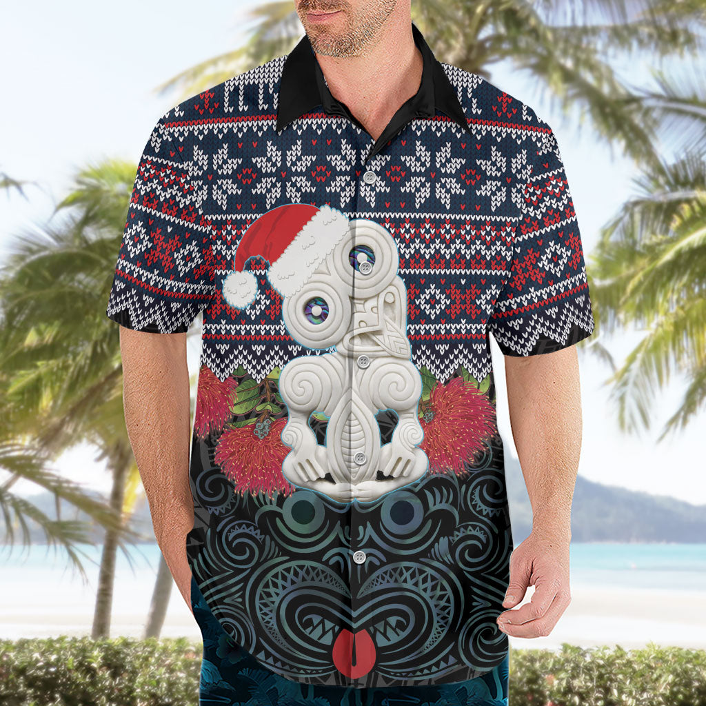 New Zealand Hei Tiki Christmas In July Hawaiian Shirt Pohutukawa Santa Xmas Polynesian Pattern
