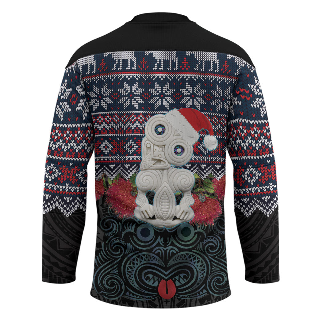 New Zealand Hei Tiki Christmas In July Hockey Jersey Pohutukawa Santa Xmas Polynesian Pattern