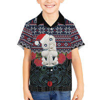 New Zealand Hei Tiki Christmas In July Kid Hawaiian Shirt Pohutukawa Santa Xmas Polynesian Pattern