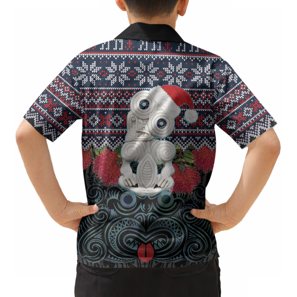 New Zealand Hei Tiki Christmas In July Kid Hawaiian Shirt Pohutukawa Santa Xmas Polynesian Pattern LT22 - Polynesian Pride