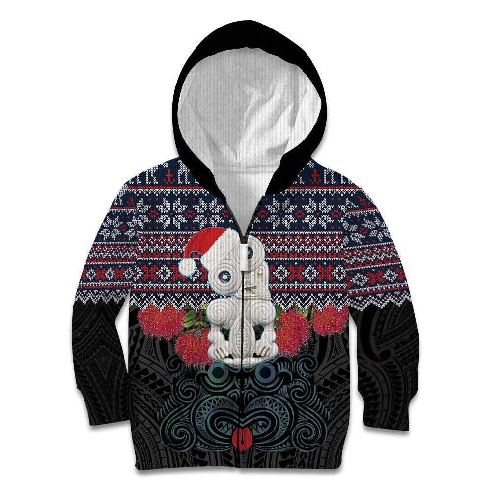 New Zealand Hei Tiki Christmas In July Kid Hoodie Pohutukawa Santa Xmas Polynesian Pattern