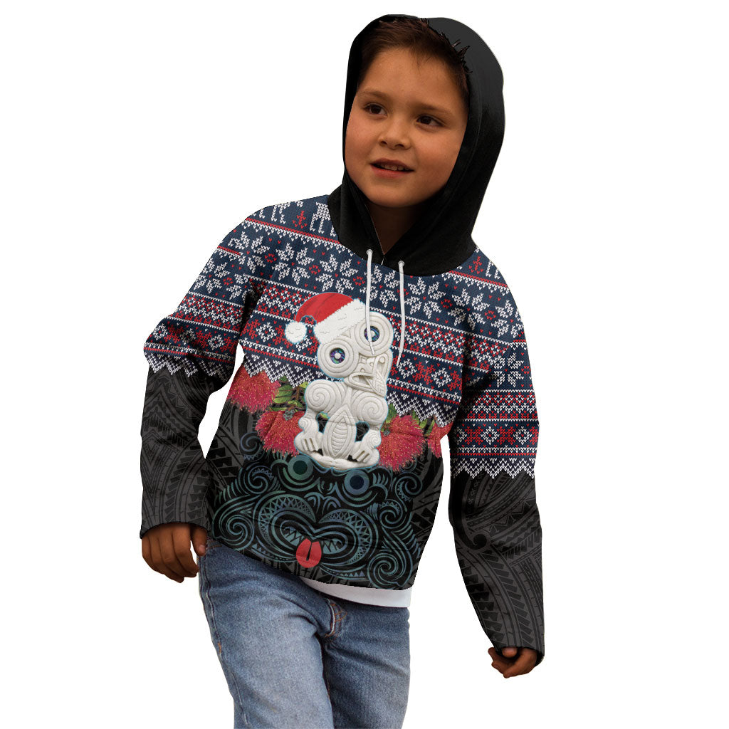 New Zealand Hei Tiki Christmas In July Kid Hoodie Pohutukawa Santa Xmas Polynesian Pattern