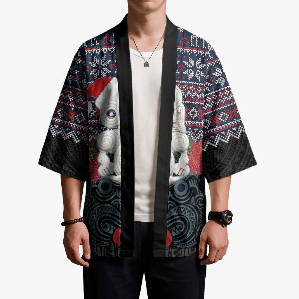 New Zealand Hei Tiki Christmas In July Kimono Pohutukawa Santa Xmas Polynesian Pattern