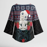 New Zealand Hei Tiki Christmas In July Kimono Sleeve Blouse Pohutukawa Santa Xmas Polynesian Pattern