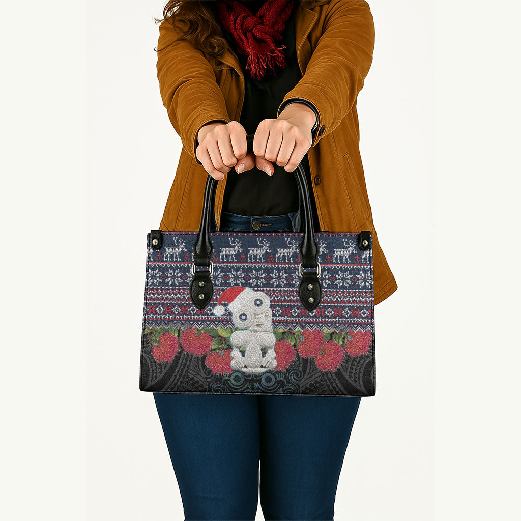 New Zealand Hei Tiki Christmas In July Leather Bag Pohutukawa Santa Xmas Polynesian Pattern
