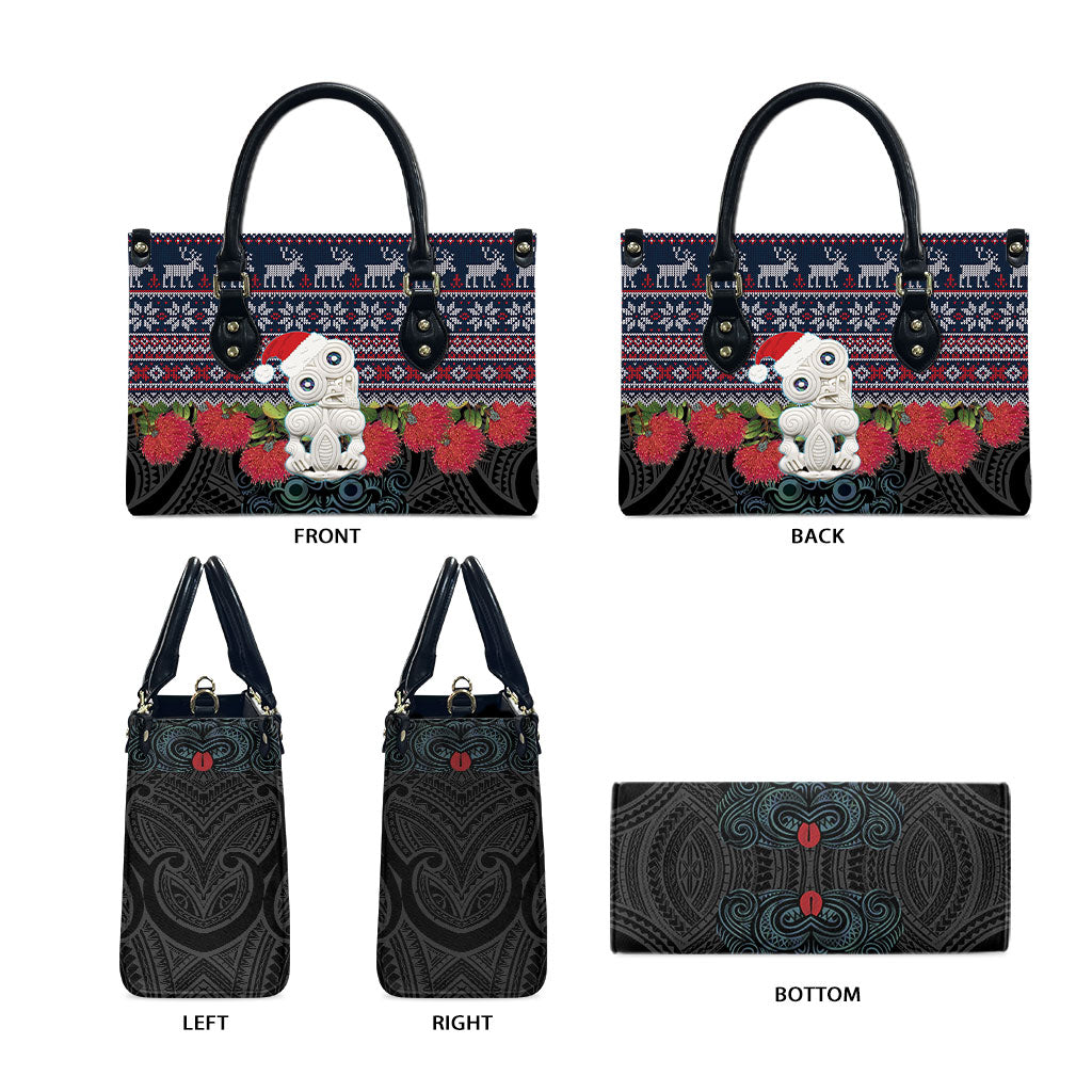New Zealand Hei Tiki Christmas In July Leather Bag Pohutukawa Santa Xmas Polynesian Pattern