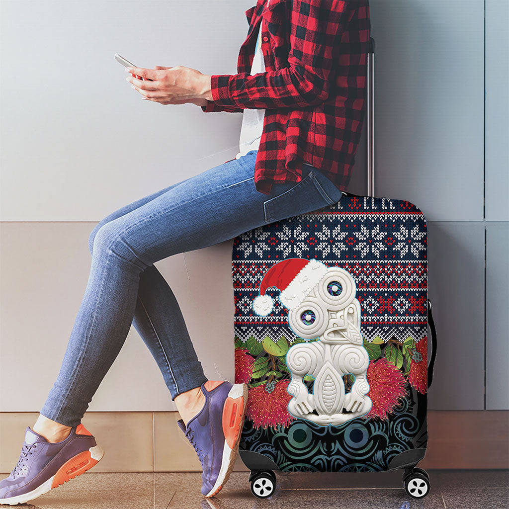 New Zealand Hei Tiki Christmas In July Luggage Cover Pohutukawa Santa Xmas Polynesian Pattern
