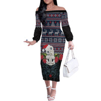 New Zealand Hei Tiki Christmas In July Off The Shoulder Long Sleeve Dress Pohutukawa Santa Xmas Polynesian Pattern