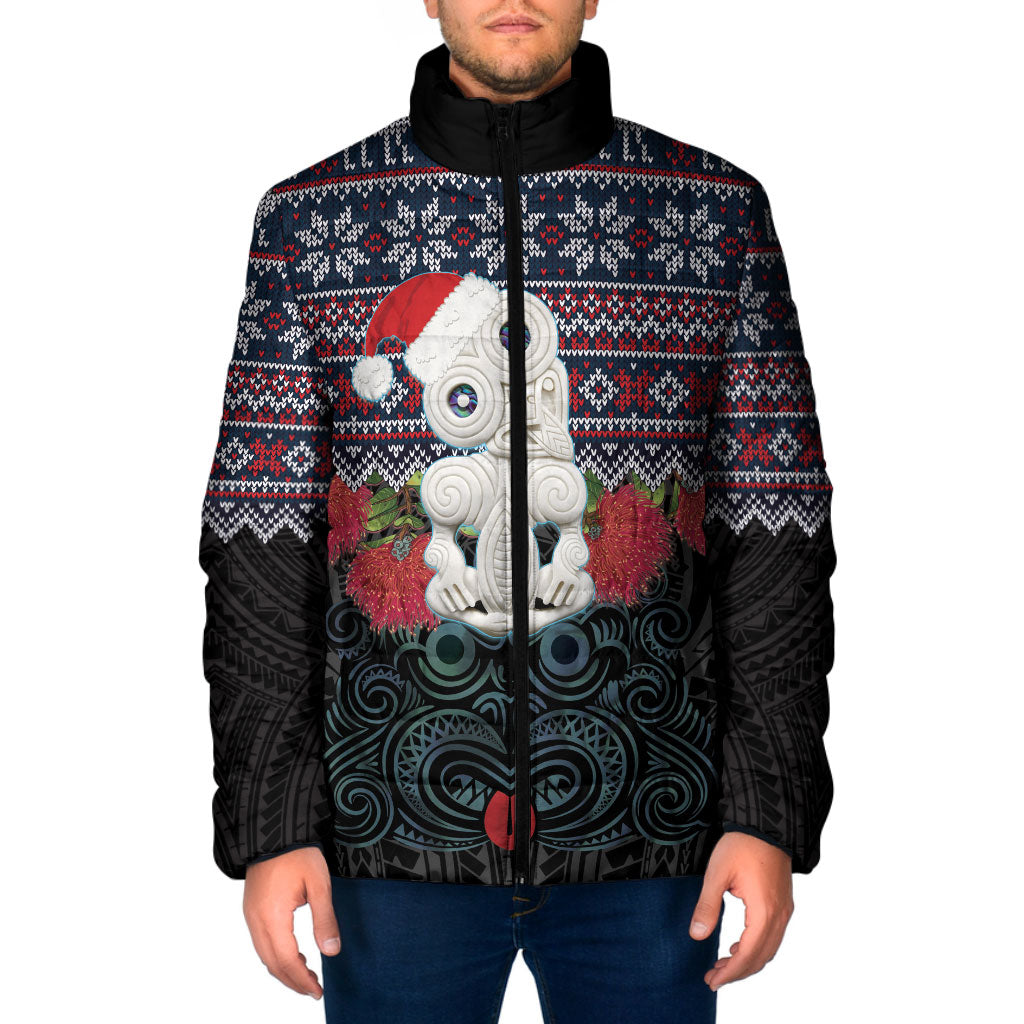 New Zealand Hei Tiki Christmas In July Padded Jacket Pohutukawa Santa Xmas Polynesian Pattern