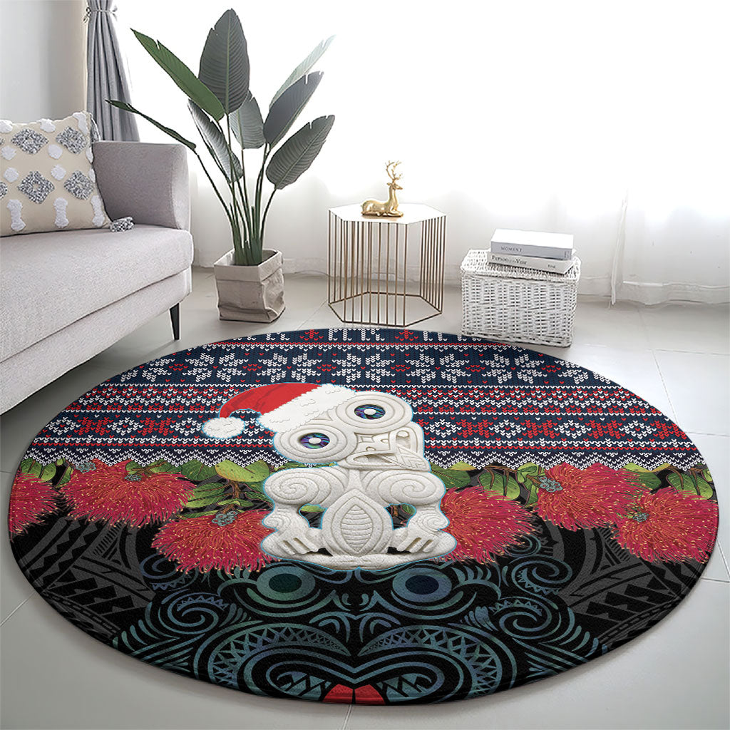 New Zealand Hei Tiki Christmas In July Round Carpet Pohutukawa Santa Xmas Polynesian Pattern